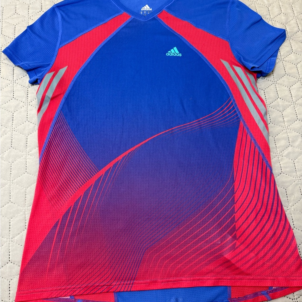 Women’s Adidas Blue Hot Pink Climalite Shirt Tshirt size Large